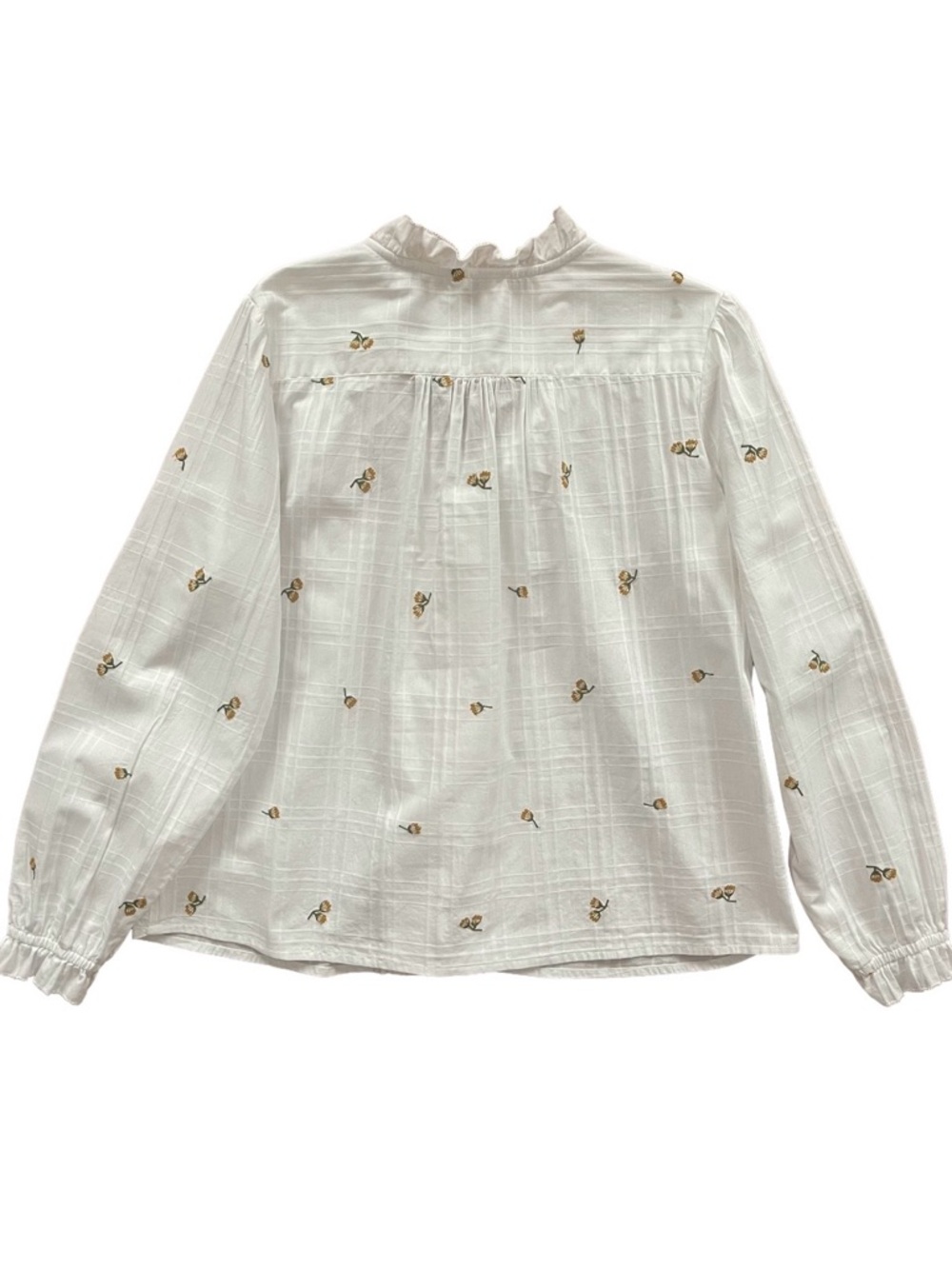 Fat Face White Ruffle-Front Floral Button-Up Blouse - Picture 6 of 8